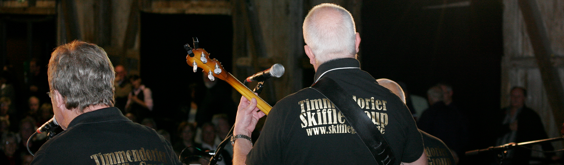 Blick von hinten auf Musiker bei einem Konzert
